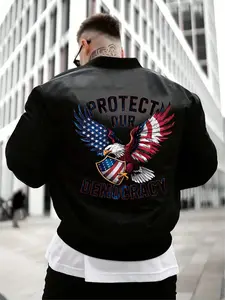 Men's Casual Fitted Jacket with Eagle Pattern Design, Fall & Winter Fashion Zipper Coat, Windproof Warm Knitwear for Daily Wear, Winter Fashion Clothing