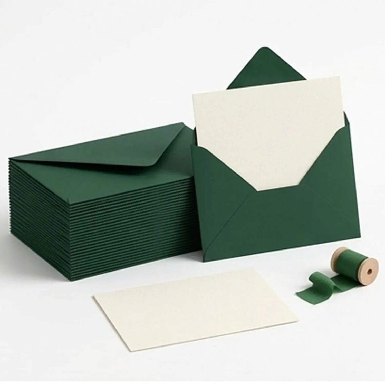 Spiritlink Textured Paper Envelopes (20 Pcs, 250gsm Weight) - Dark Green, 16.4x11cm/6.45x4.33in, Classic Secure Flap, Luxurious Tactile Feel, Resist Bending and Tearing, for Formal Events, Baby Showers, Office Stationery Supplies