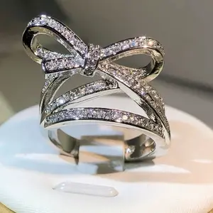 925 Sterling Silver Knot bow Cubic Zirconia ring moissanite ring