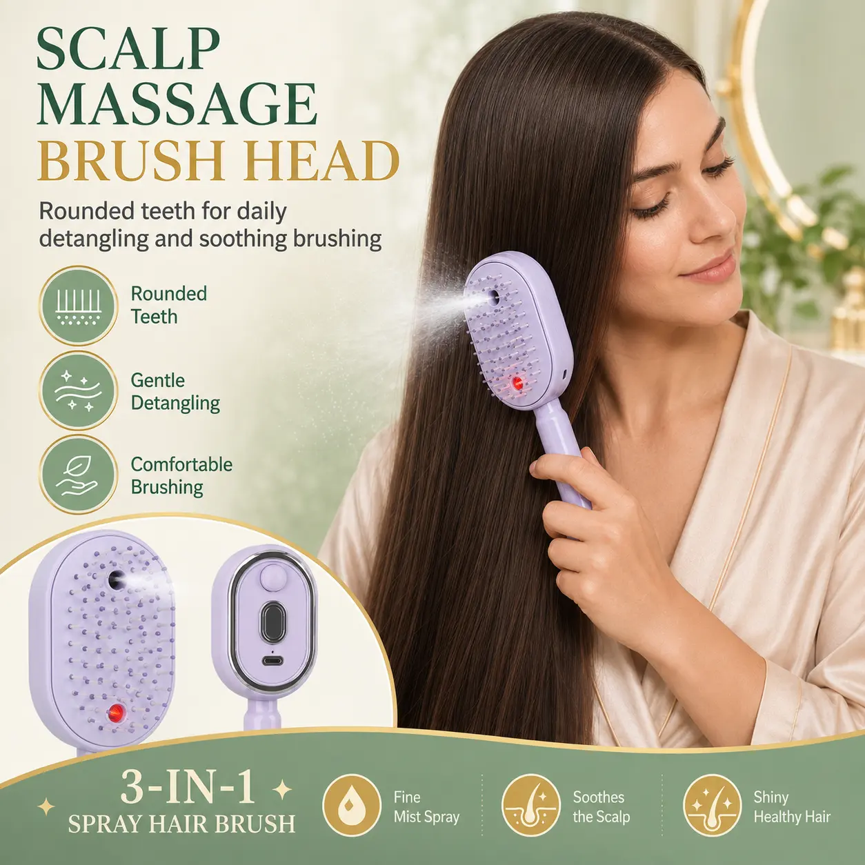 TazTir Electric Scalp Massage Comb Brush with Mist Sprayer, Hair Oil Applicator for Hair Care & Shine Enhancement, Portable Women’s Home/Travel Tool for Scalp Relief