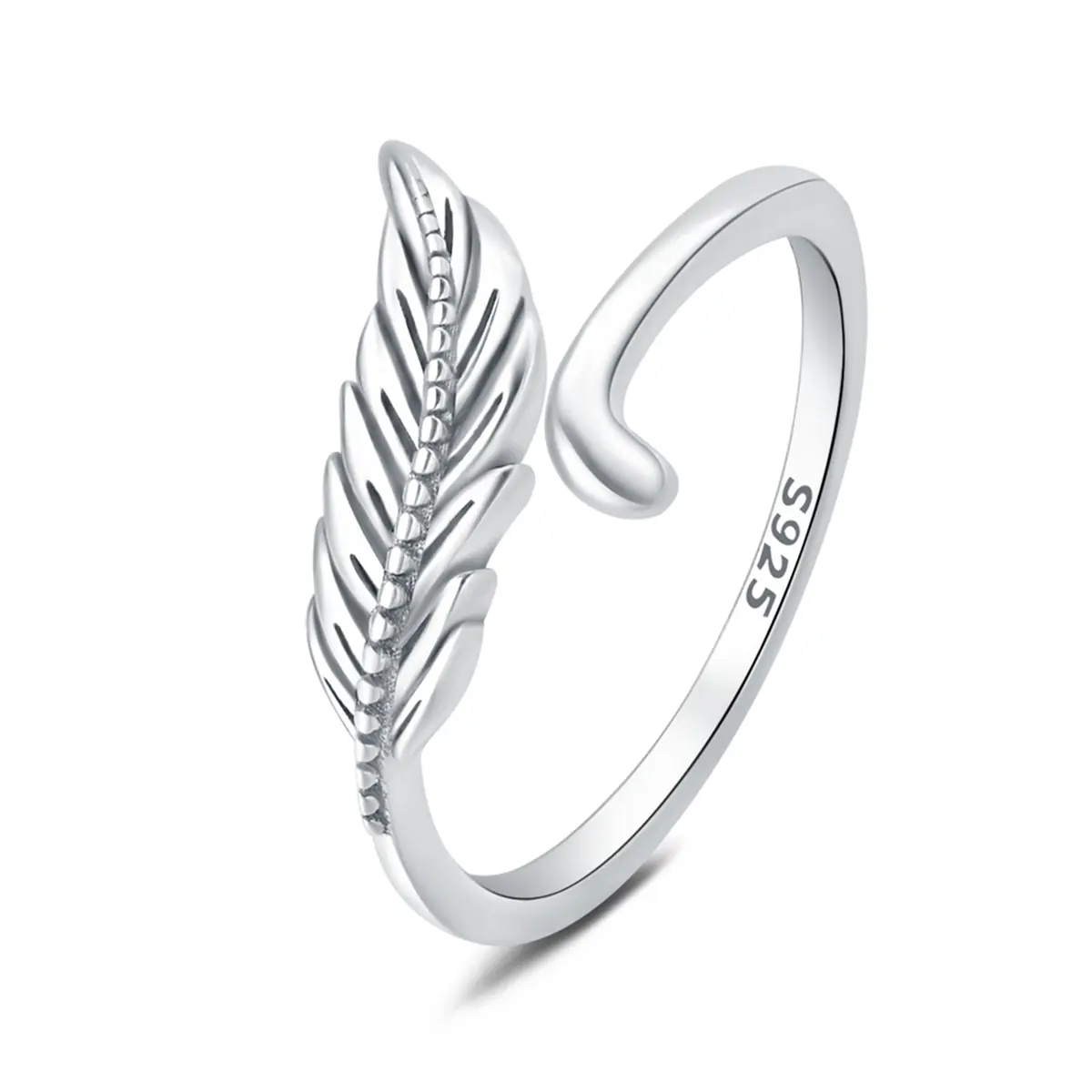 NARMO 925 Silver Feather Ring - Lucky Feather Design, Adjustable Band, Elegant and Timeless Women's Jewelry is an Ideal Gift for Girls and Women