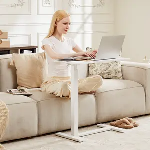 Medical Adjustable Overbed Bedside Table with Hidden Casters, Pneumatic Mobile Laptop Computer Standing Desk Cart with Tray, Hospital and Home Use(27.6" W x 15.7" D, White) Top Overbed Table with Wheels and Secure Height Adjustment, FSA/HSA Eligible, Stan