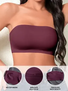 Women's Strapless Bralette, No Steel Cup Design, Soft Fit Daily Wear, Plain Pattern, Buckleless Style, All Season Comfort