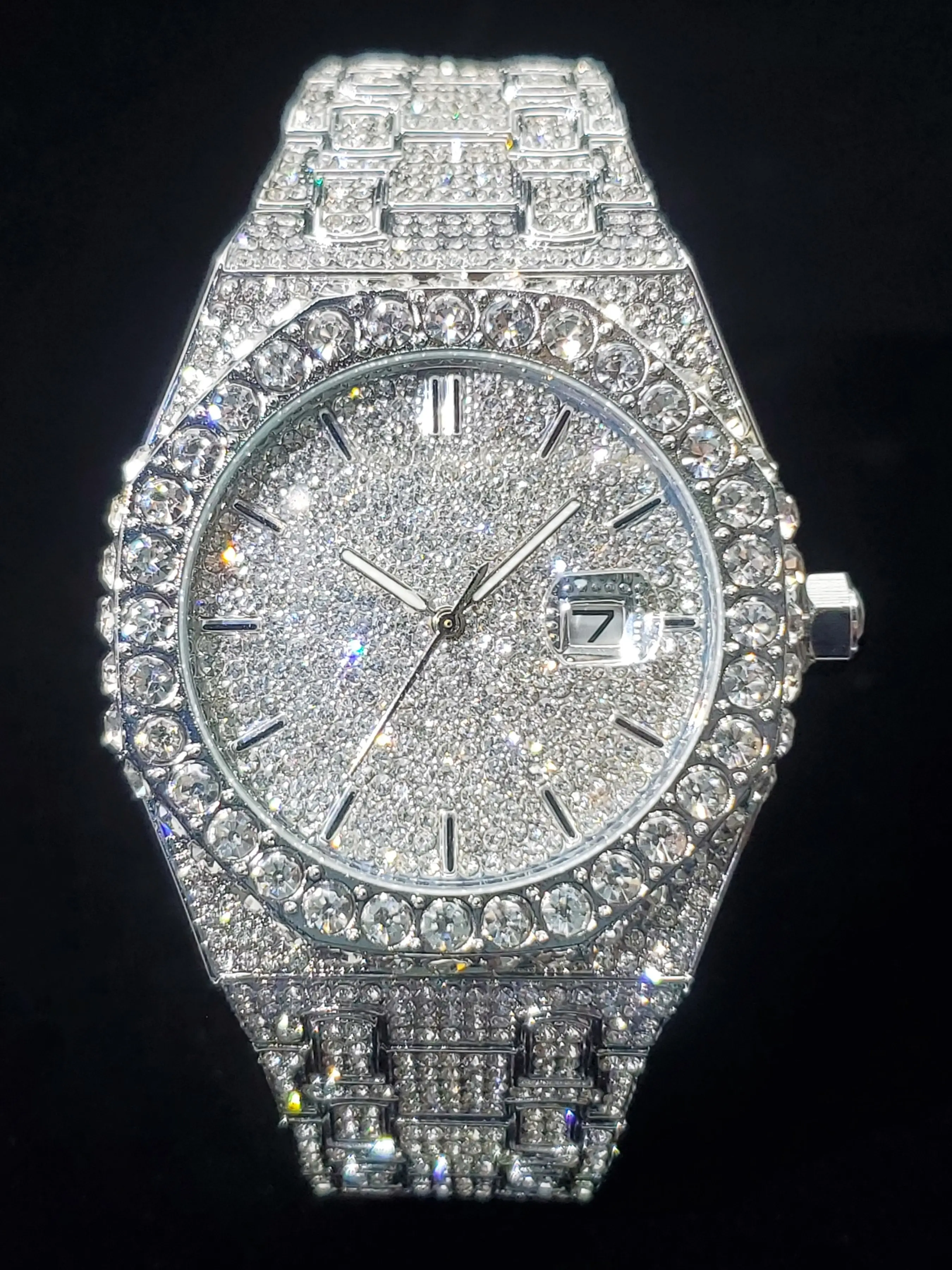 Men's Quartz Watch, Octagonal Full Diamond Luxury Hip Hop Men's Wristwatch, Stylish and Elegant Timepiece for Men, Fashionable Watches, Quartz Wristwatches, Modern Watches
