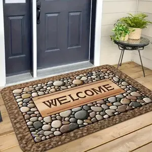 Washable Welcome Doormat Letter Print Non Slip for Bathroom Laundry Room Doorway Home Decor Carpet Leisure Area