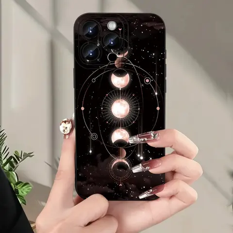 Customized Patterned Moon Soft Silicone TPU Smartphone Cover, Military-Grade Shockproof, Anti-Slip Surface, Comfy Grip, Scratch-Protective Cellphone Accessory for iPhone 17 Pro Max,16 Plus,15,14,13,12,11,Air Devices