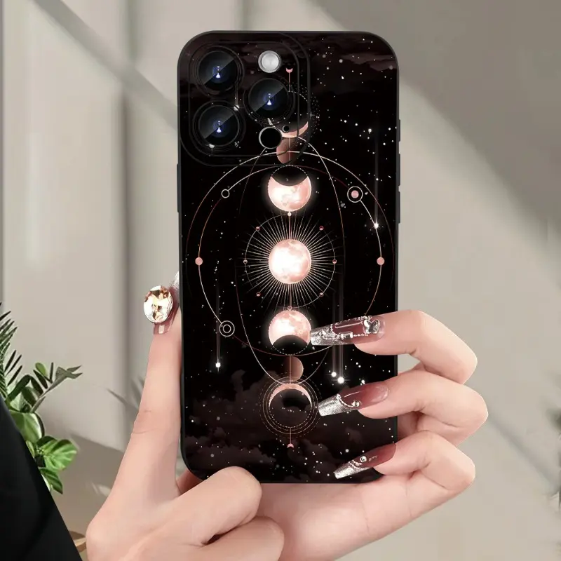 Creative Moon Pattern Straight Edge Silicone Phone Case, Military-Grade Shockproof Non-Slip Protector for iPhone 17 Pro Max, 16 Plus, 15, 14, 13, 12, 11, Air – E Casing & Mobile Phone Accessory
