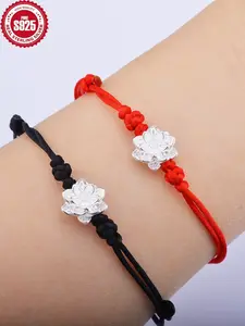 Pure Silver S925 Lotus Handmade Rope Twisted Chain Bracelet Bangle Chain, Sexy Style Couple Gift Birthday Present, All Seasons Jewelry, Double Strand Bracelet