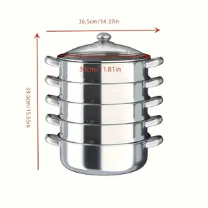 5-Tier 30cm Steamer Cooker Steam Pot Food Cooking Hot Pot Stainless Steel with Glass Member