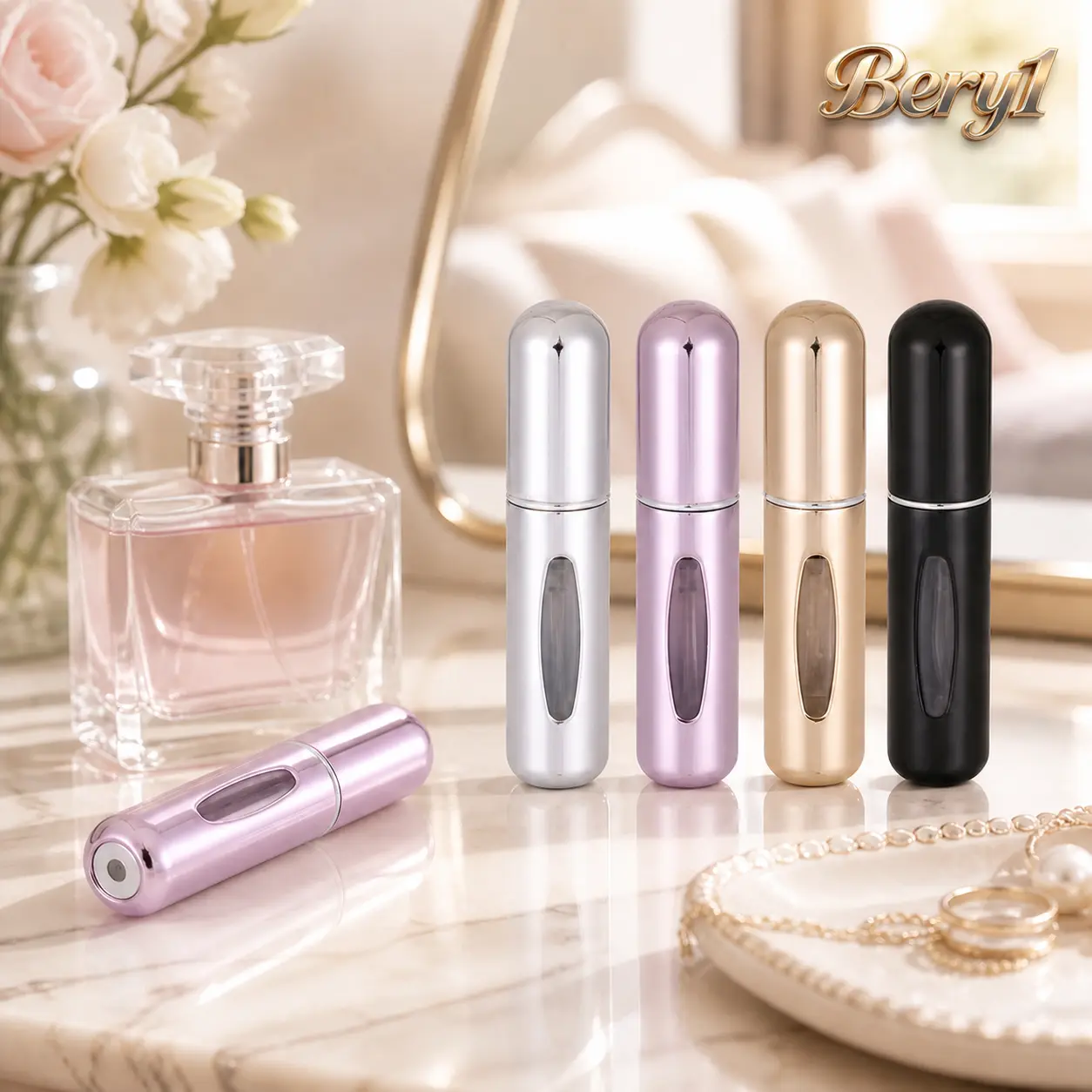 4PCS 5ml Refillable Perfume Atomizers | Portable Travel Spray Bottles, Leakproof Fine Mist for Cologne & Body Spray – Mini Pocket Perfume Decanter Gift Set for Men (Holiday/Fall Essentials)--Bery1