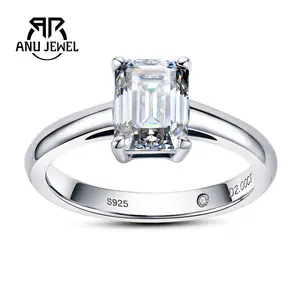 AnuJewel Emerald Cut Moissanite Engagement Ring 2CT D Color VVS1 925 Sterling Silver Wedding Promise Anniversary Ring 6*8mm for Women With Certificate