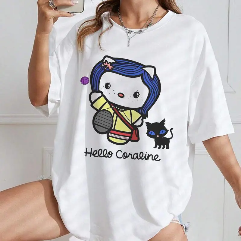 Women's Coraline Graphic Print T-Shirt, Casual Slimming Crew Neck in a Smooth Cotton Spandex Fabric, Simple Basic Top with Seamless Shoulders, Round Neck, Thanksgiving, Valentines Day