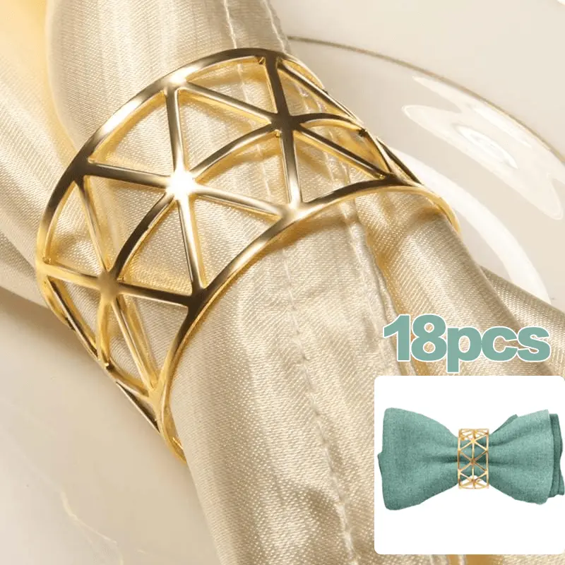 18pcs Gold Hollow-Out Napkin Rings, Tableware Napkin Holders for Wedding, Birthday Decor with Candlelight Appeal, Kitchen Dining Table Setting Accessories