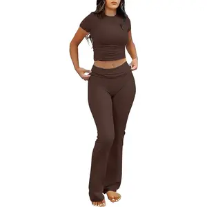 Lounge Sets for Women 2 Piece Foldover Yoga Flare Leggings Pants Crop Tops Casual Y2K Outfits Matching Tracksuit SetGift