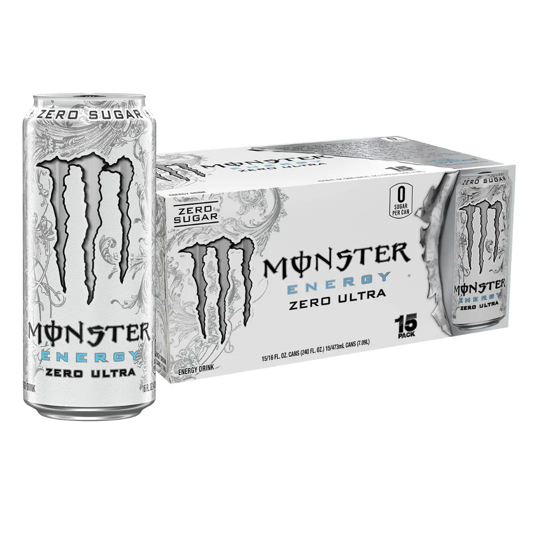 Monster Energy Zero Ultra, Sugar Free Energy Drink, 16 Ounce | Pack of 15