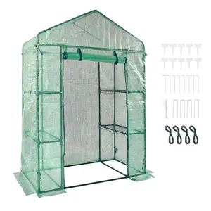 【Summervibes】VEVOR Walk-in Green House, 4.6 x 2.4 x 6.7 ft, Greenhouse with Shelves, High Strength PE Cover with Doors, Windows and Steel Frame, Set Up in Minutes, for Planting and Storage