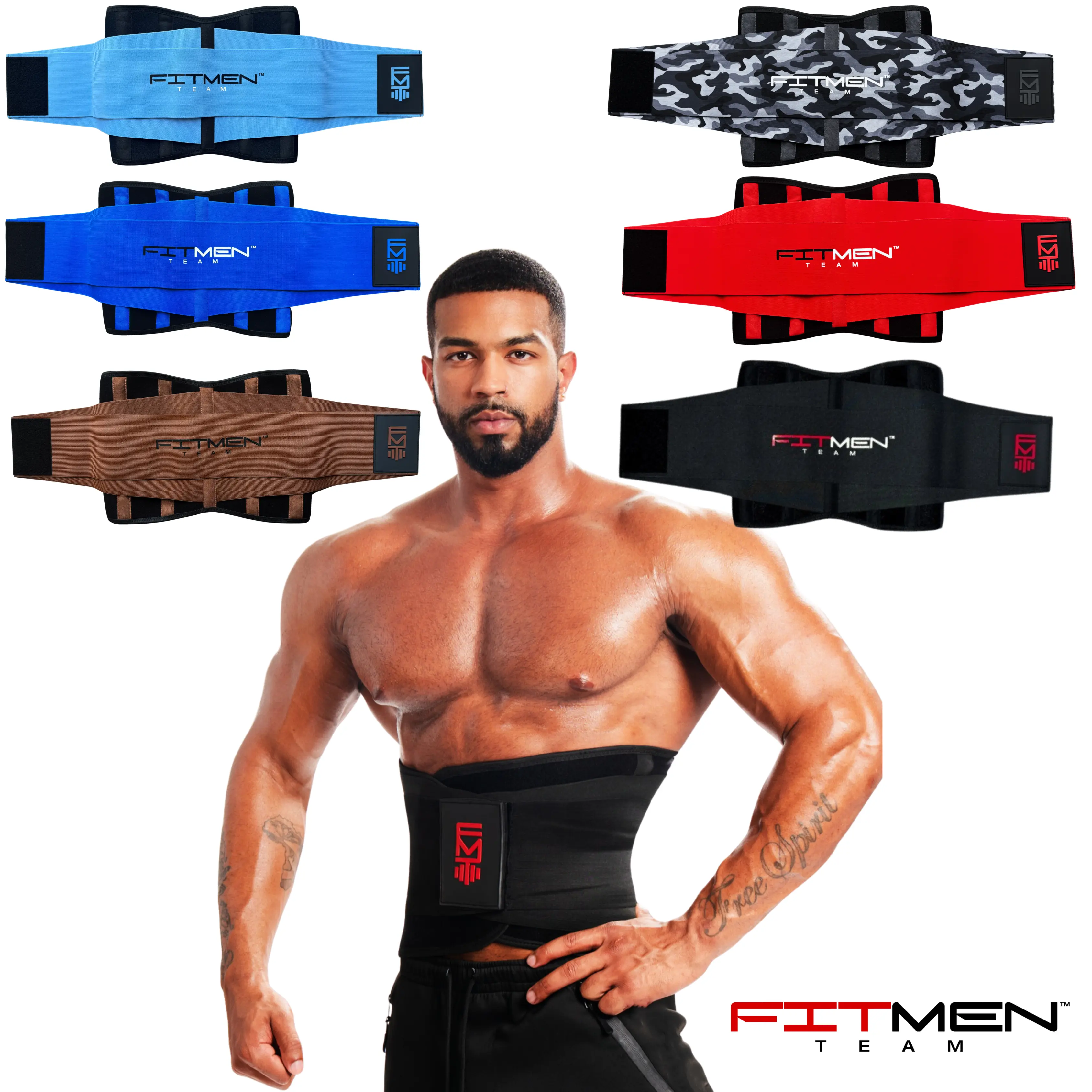 fitmenteam Men's Ergonomic Camouflage Waist Wrap Fitness Belt for Weightlifting - Patented Adaptive Fit System, Slim Profile, Active Core Stability, Breathable, Gym Support, Cardio Cycling Use, Breathable For Long Sets