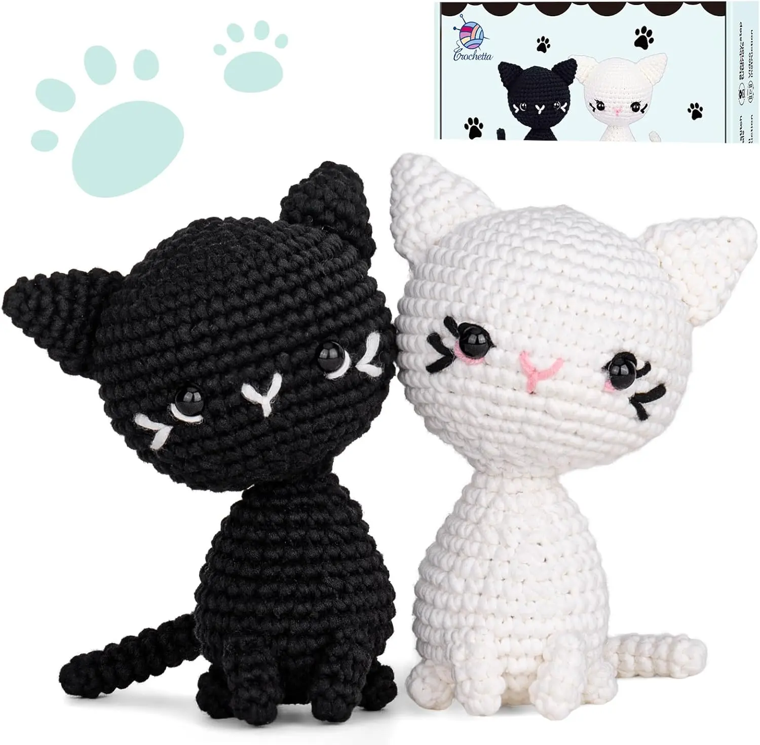 CROCHETTA Crochet Starter Kit with Step-by-Step Video Tutorials, 40%+ Yarn Content, Magical Cats Amigurumi Tools for Adults, DIY Craft Supplies, Cute Animal Gift Box, Crochet Gifts