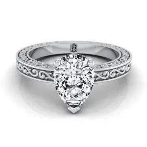 The Veronica Solitaire Engagement Ring Setting for Pear Diamonds in Platinum