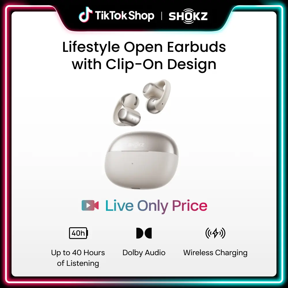 【Live only】SHOKZ OpenDots ONE - Open-Ear Headphones - Wireless Bluetooth Earbuds with Microphone - Premium Dolby Audio - Water Resistant - Fast Charging - Up to 40 hrs Playtime