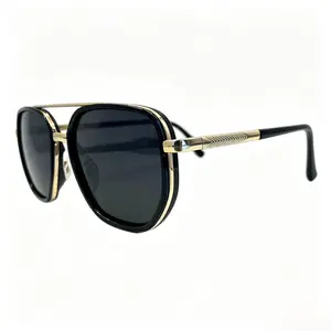 Men's Retro Polarized Aviator Sunglasses - UV400 Protection, Black Gold Double Bridge Square Frame, Luxury Metal Accents, Anti-Glare for Driving & Daily Wear