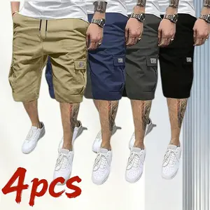 Men’s Four-Piece Shorts Set – Brown/Black/Dark Navy Blue/Green – Angled Cargo Pockets – Versatile Casual Wear – Everyday Use — Men’s Workwear Cargo Shorts