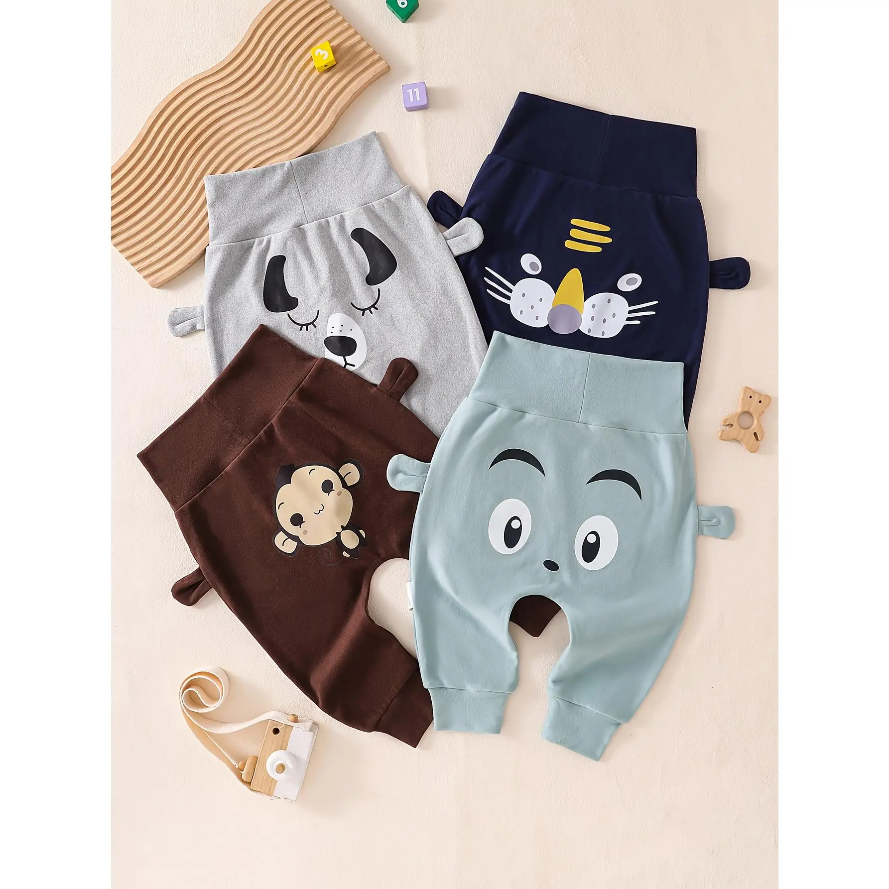 4-Pack Baby Girls' Cute Animals Print Long Pants, Loose-Fitting Knit Polyester Blend Fabric for Toddlers 0 - 3 Years, Machine Washable, Elastane, Relaxed Cut, Do Not Dry Clean