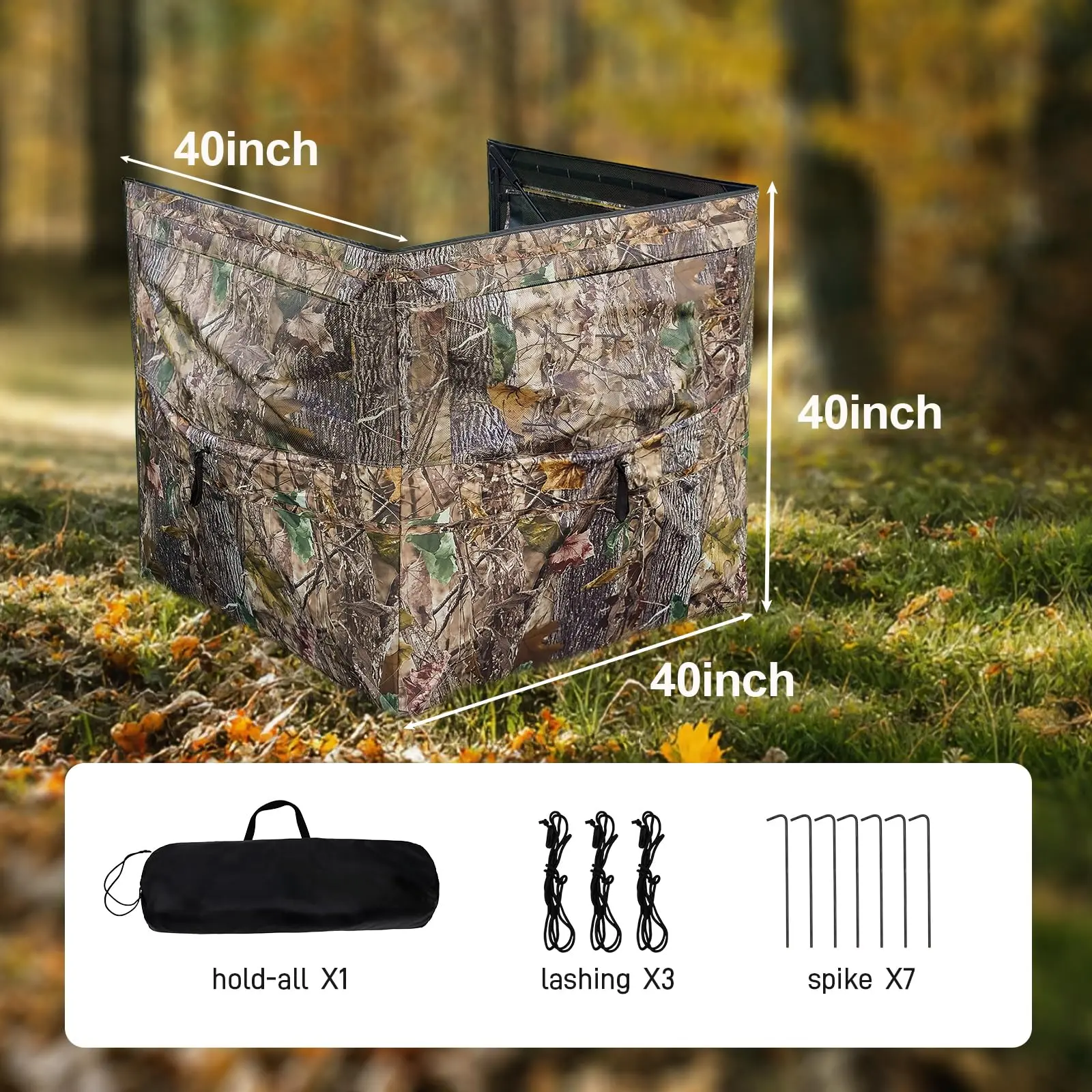 Enlarged！40inch Portable 3-Panel Hunting Blind See-Through Camouflage Ground Blind Lightweight Fast Setup for Deer Duck Turkey Hunting with Carry Bag tiktokshopspringglowup Carrying Bag Included