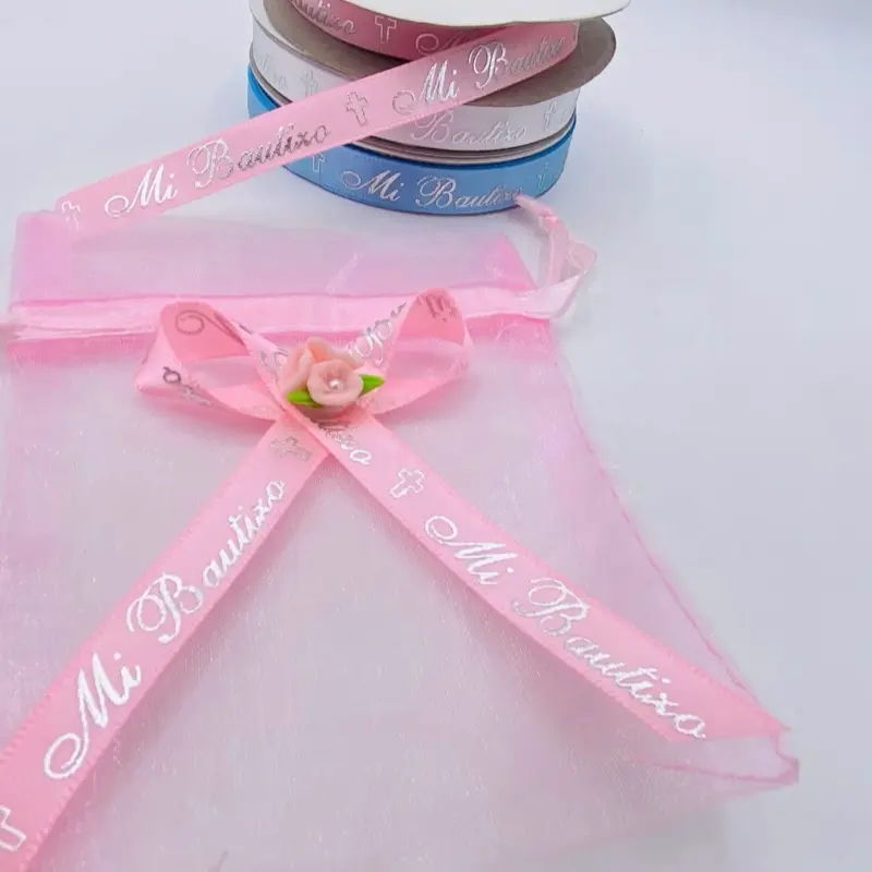 25 yards baptism Ribbons, Roll, “Mi Bautizo” Ribbon 3/8” Baptism