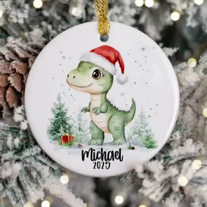 Custom Dinosaur Ornament, Personalized Kids Christmas Dino Ornaments, Childrens Gift Ornament with Name, Boys Trex Santa Dino