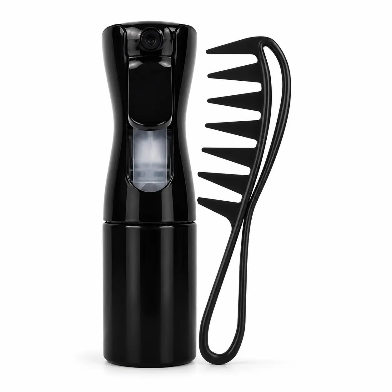 2Pcs Fine Mist Spray Bottle & Slick Back Hair Comb Set, Continuous Ultra-Fine Hair Spray Bottle with Wide Tooth Oil Head Detangler Comb, Detangling Styling Tools for Sleek Back Hair, Curly Hair, Braids, Barber & Salon Use
