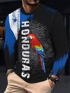 Summer New Men Women Fashion Parrot Pattern Long Sleeve Honduras Casual T-Shirt, Fitness T Shirt, Outdoor Sports Running, Comfortable Breathable Fabric