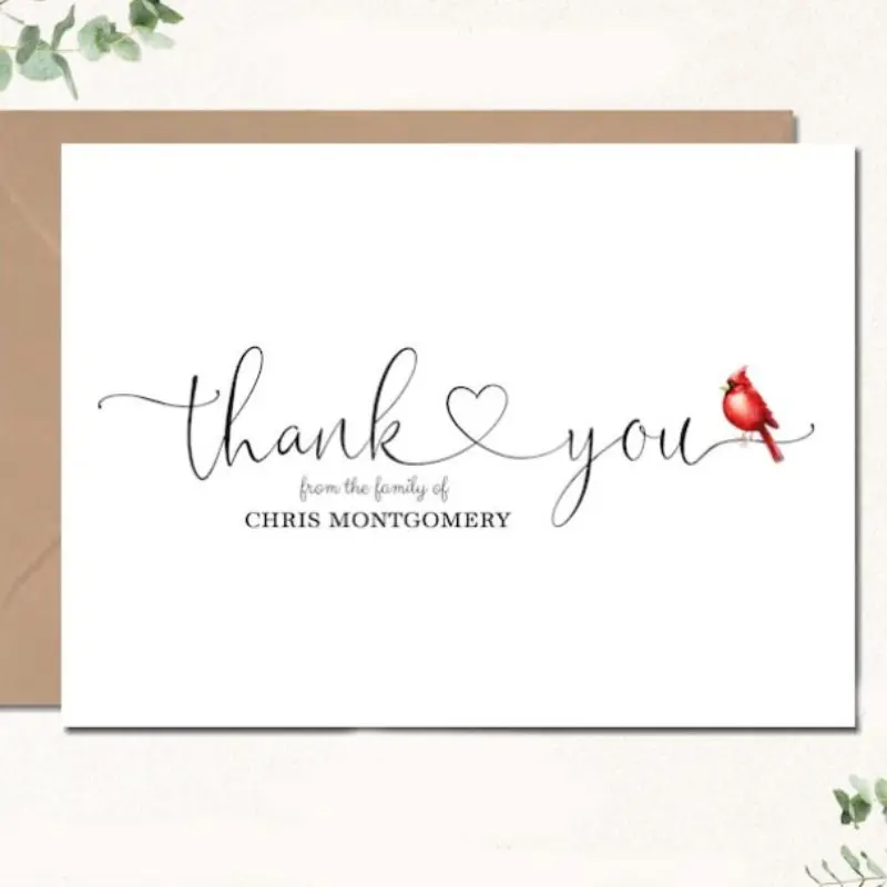 1PC Funeral Thank You Card, Condolence Sympathy Acknowledgment Card, Heart Design Celebration of Life Memorial Card