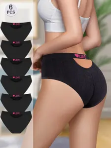 6-Pack Women's Seamless Low-Waist Panties, Elegant, Chic, Fashion Colorblock, Comfortable Fit, Trendy Print, Underwear, All Seasons