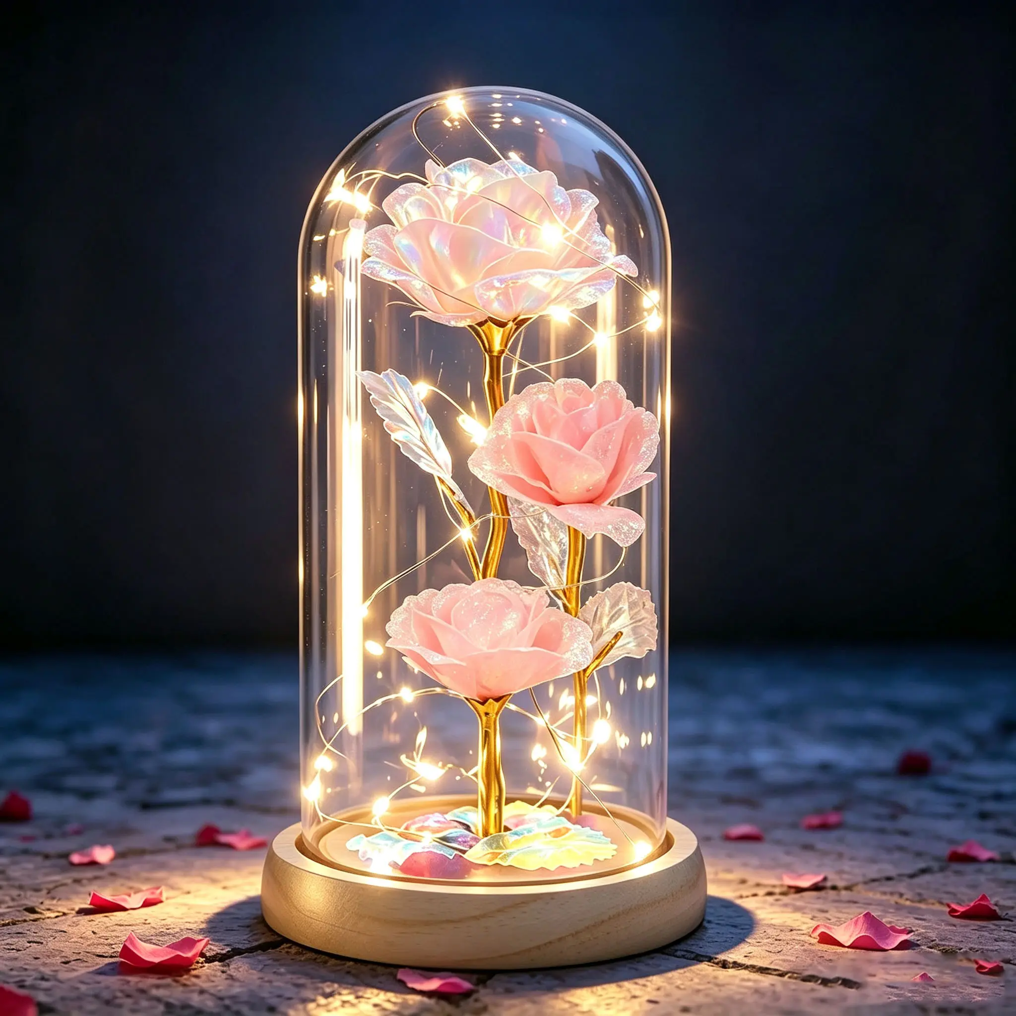 LED Glitter Pink Everlasting Rose Flower in Dome,Eternal Romantic Creative Gift for Women - Valentine's, Mother's Day , Birthday, Christmas Gift for Her, Wife, Mom, Girlfriend, Love, Friendship Perfect gift Surprise Idea
