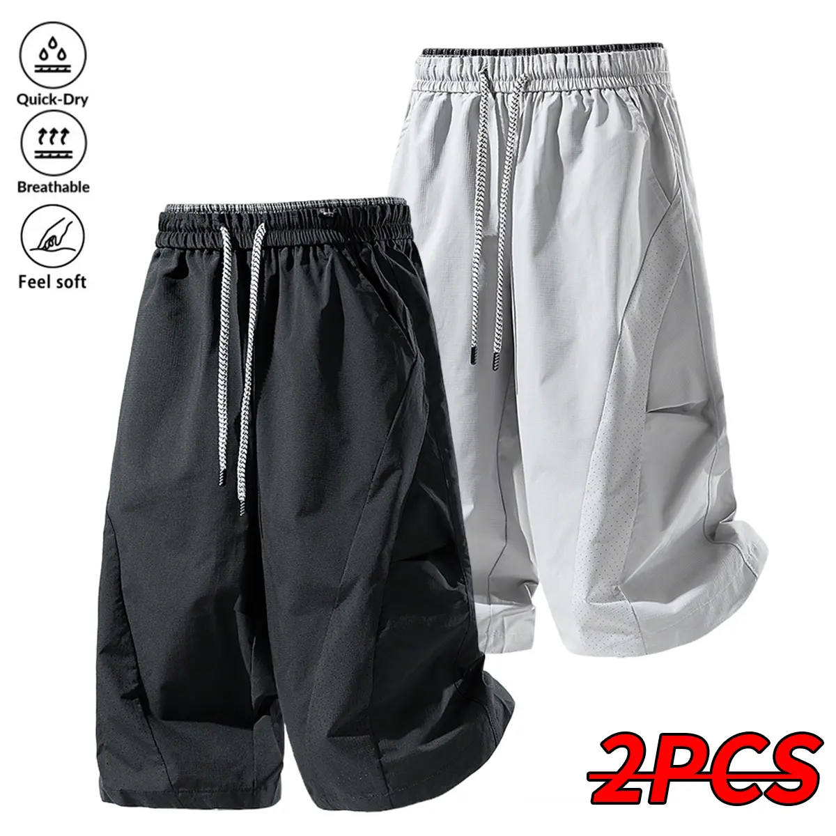 2PCS Summer Men’s Breathable Quick-Dry Beach Shorts — Men’s Waistband Shorts with Pockets, Breathable for Everyday Wear, Gift for Him, Summer Swimming Shorts, Quick-Dry, Solid Color