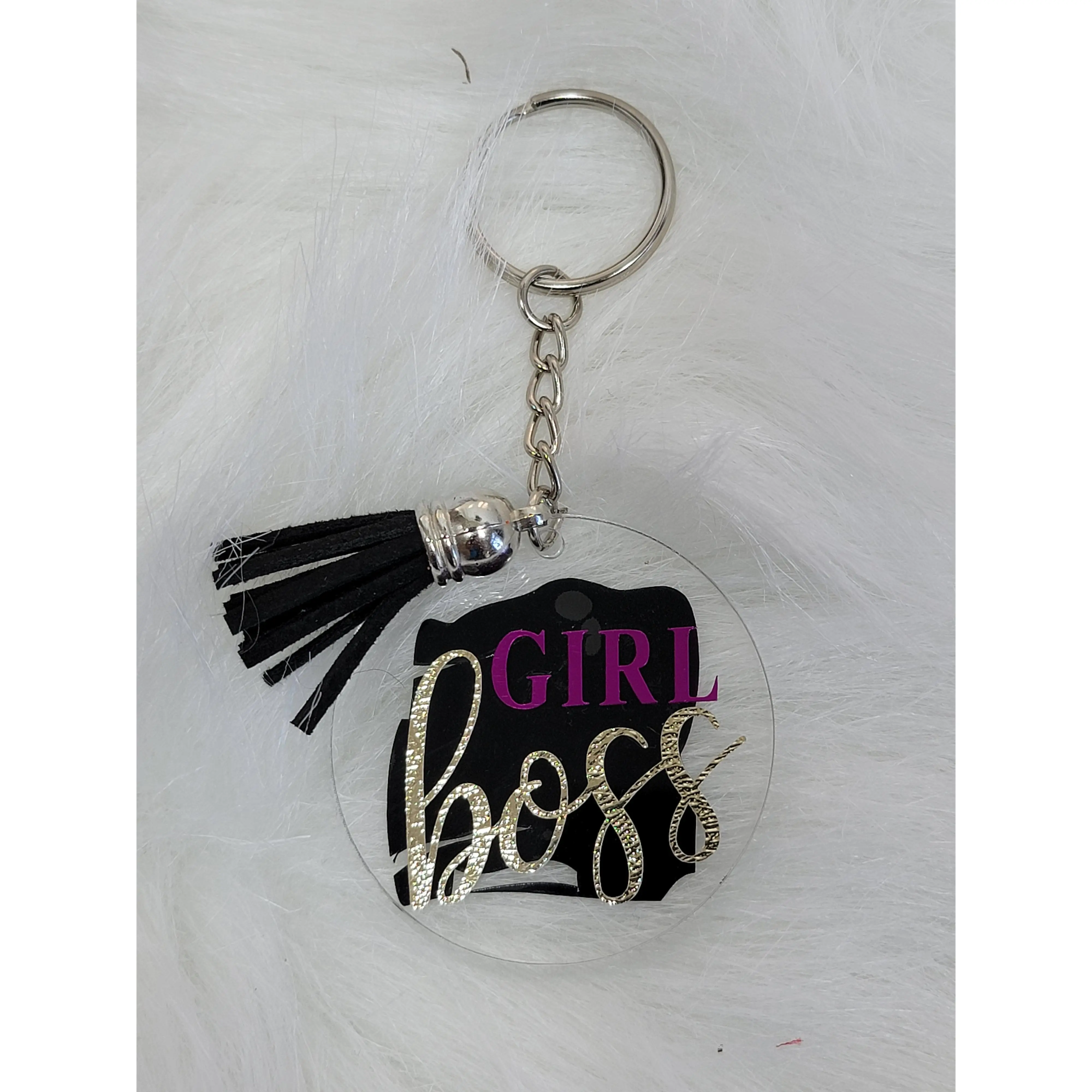 Round Acrylic Keyring - Boss Girl