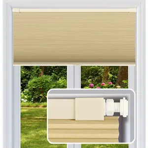 Cordless Cellular Shades No Drill No Tools Honeycomb Window Blinds Blackout Light Blocking Thermal Insulation Blinds Easy to Install Light Cream 33"W x 48"H