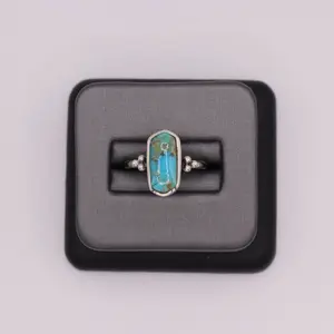 Sterling Silver Stone Ring - Rectangle Turquoise