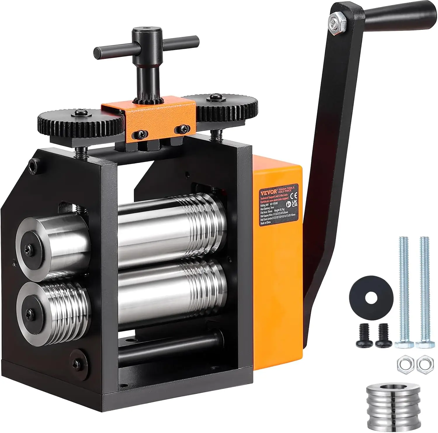 VEVOR 45# Steel DIY Jewelry Making Press, 75mm Width, 3-in-1 Functionality, 1:2 CNC-Machined Gears Ratio, 0.03-6.5mm Adjustable Cold-Rolling Thickness, Rust & Corrosion Protection for Metal Sheets, Wires, Adjustable 0.03-6.5Mm Press Thickness, Bangles