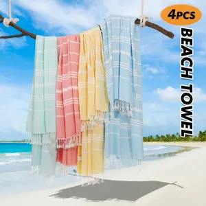 4pcs Turkish Beach Towels Quick Dry Sand Free Soft Absorbent Adult Oversized Bath Pool Swim Long Towel Lightweight Thin Sandless Fast Drying Over The Lounge Chair Towel Sand Repellent Anti Travel Camping Accessories Men Women Gift Towel Set