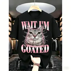 [PeakPro T-shirt]-Funny Silly Cat Brainrot Wait I'm Goated Cat Meme Saying T-Shirt for Men Women Kids