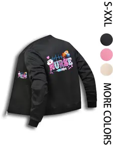 Women's Nurse Jacket, Lightweight Zipper Bomber Jacket Coat, American Street Graphics Print Design, All Seasons Fitted Perfect Fit, Casual & Street Style, Casual Fitted Jackets