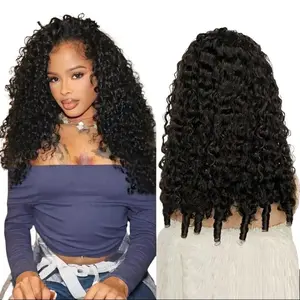 SUKI ORIGINAL Burmese Curly Half Wig Glueless Upgrade with Drawstring Cap Invisible Hairline 200% Density Natural Black Spiral Curly End Human Hair Wigs Friendly Beginners - Superior Quality
