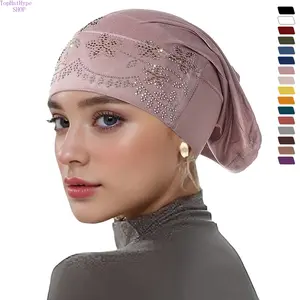 Women’s Ethnic Multi‑Color Hot‑Fix Rhinestone Long Tube Turban Hat, Stretchy Elastic Head Wrap, Soft Breathable Versatile Headwear, Ideal for Daily Wear, Hair Covering, Casual Outings and All‑Season Fashion Styling
