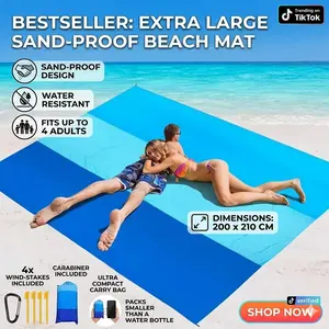 Oversized Sandproof Beach Blanket - Lightweight & Waterproof Nylon Picnic Mat for Outdoor Camping, Hiking, Travel & Music Festivals(6.5 ft x 6.5 ft)