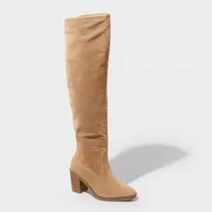 Women's May Over the Knee Scrunch Boots - Universal Thread Tan 12: Western Heel, Cushioned Insole, Zipper Closure