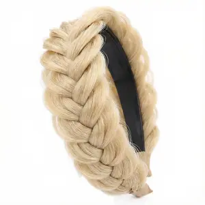 High-temperature woven silk Wide Messy Braided Headband With Teeth Synthetic Hair Plaited Headband High Elasticity Braids Fishtail Braided Hair Band Hairpiece for Girls Women wig headband
