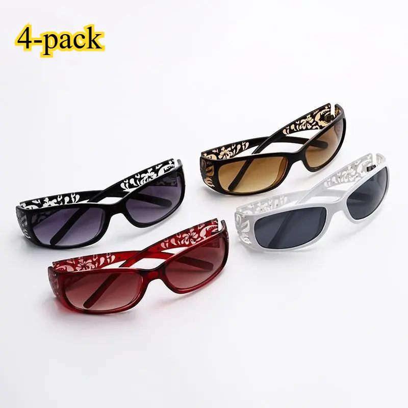 Women's 4-Piece Vintage UV400 Sunglasses - Rhinestone Embellished Retro Glam Design, Tinted Lens, Durable PC Frame, Sunglasses Sports Eyewear for Outdoor Sports & Daily Style Accessories, TikTokshopspringglowup Outdoorfun tiktokshopbacktoschool