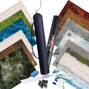 XKALZOR 3 Pack DND Battle Map, With Accessories, 1 Shoulder Bag, 6 Terrain 24x36,1 Inch Grids Dry Erase Battle Mats, Lay Flat Easier Clips,Double-Sided for The Dungeons & Dragons Role Playing Tabletop Game